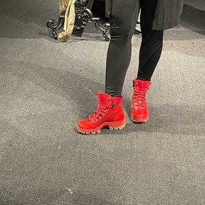 Moncler Helis Patent Leather Hiking Boots Red Size 37